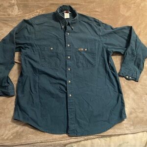 Vintage 90’s Green Carhartt Rugged Wear Long Sleeve Button Up Cotton Shirt XL